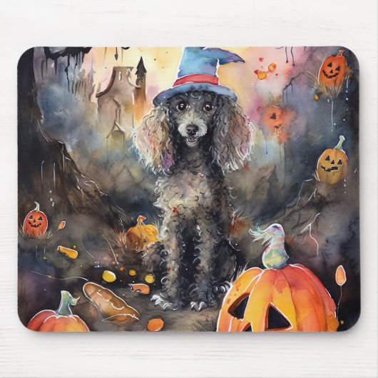 Halloween Poodle mit Pumpkins Beängstigend Mousepad (Vorne)