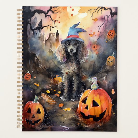 Halloween Poodle mit Pumpkins Beängstigend Planer (Vorderseite)