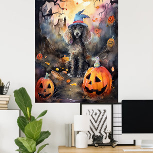 Halloween Poodle mit Pumpkins Beängstigend Poster