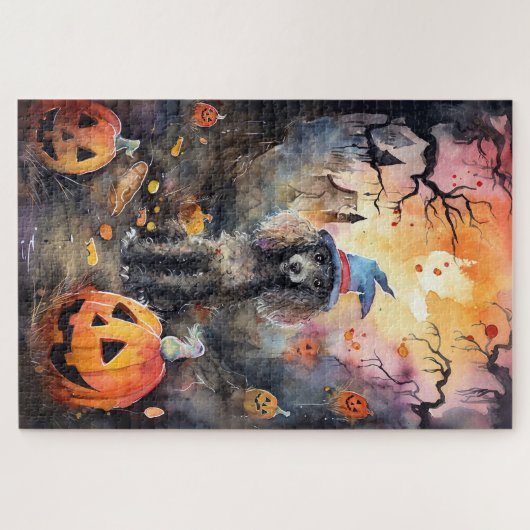 Halloween Poodle mit Pumpkins Beängstigend Puzzle (Horizontal)