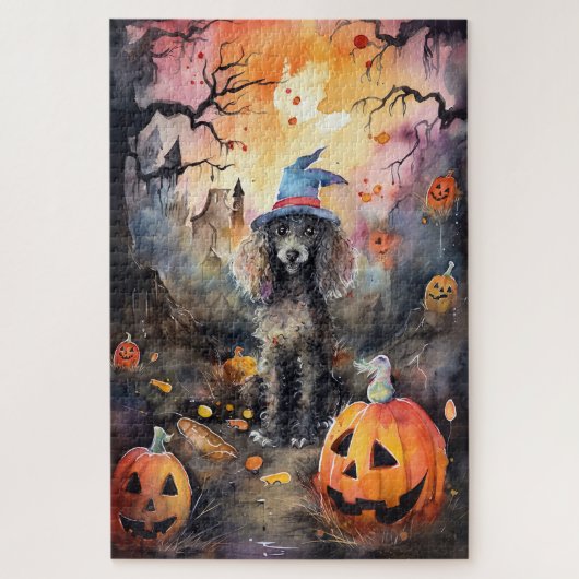 Halloween Poodle mit Pumpkins Beängstigend Puzzle (Vertikal)