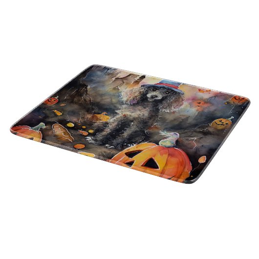 Halloween Poodle mit Pumpkins Beängstigend Schneidebrett (Ecke)