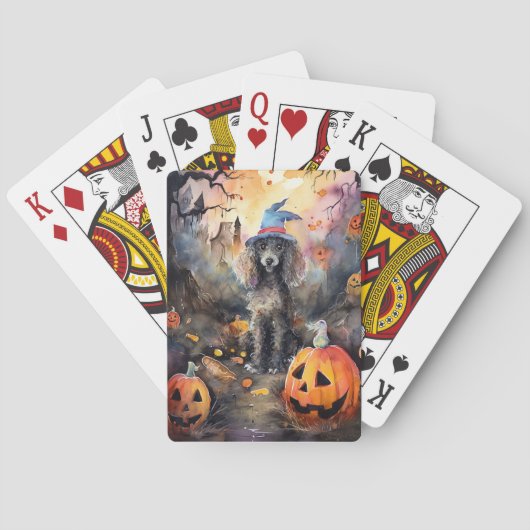 Halloween Poodle mit Pumpkins Beängstigend Spielkarten (Rückseite)
