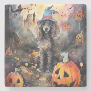 Halloween Poodle mit Pumpkins Beängstigend Steinuntersetzer