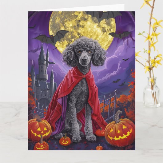 Halloween Poodle Vampire Pumpkins Beängstigend Karte (Gelbe Blume)