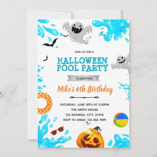 Halloween Pool-Party Einladung (Vorderseite)