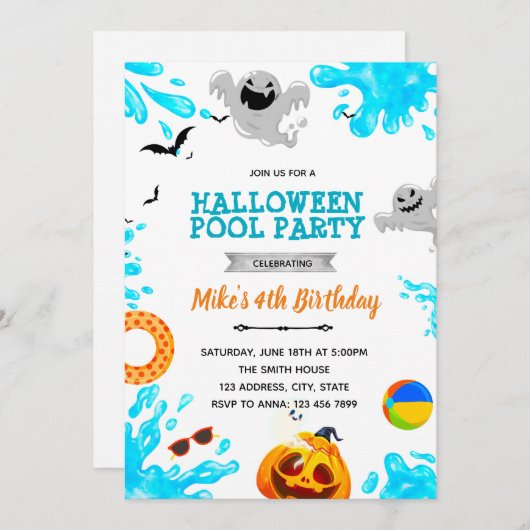 Halloween Pool-Party Einladung (Vorne/Hinten)