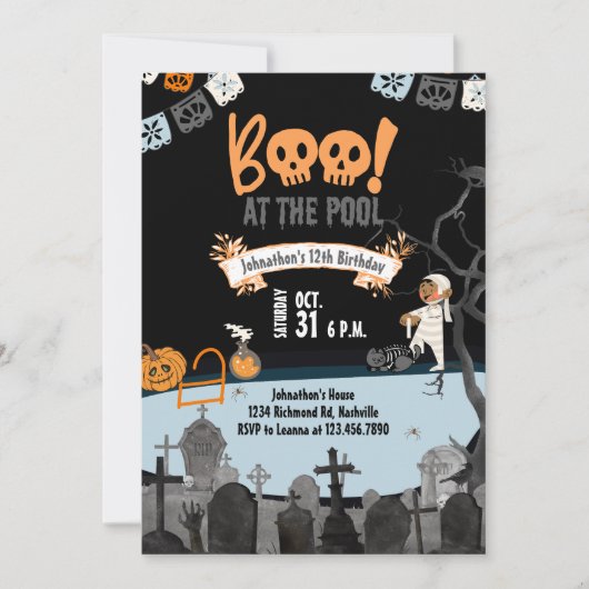 Halloween Pool Party Kinder schwimmen Halloween Ge Einladung (Vorderseite)