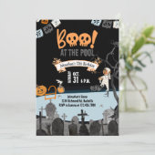 Halloween Pool Party Kinder schwimmen Halloween Ge Einladung (Stehend Vorderseite)