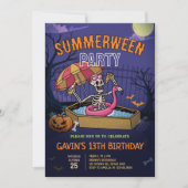 Halloween Pool Summerween Geburtstag Einladung (Vorderseite)