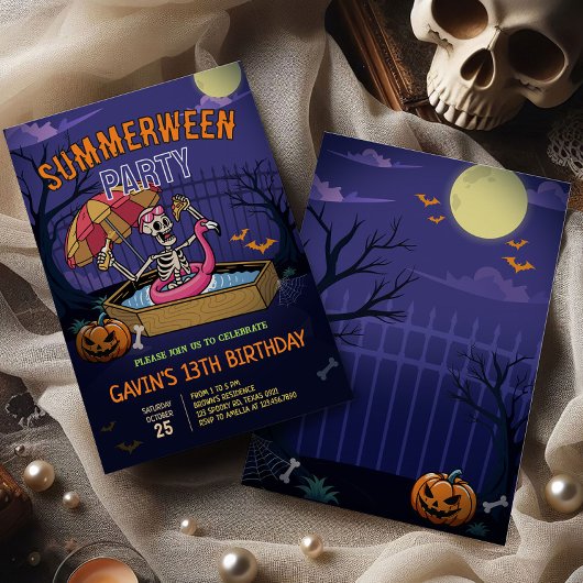 Halloween Pool Summerween Geburtstag Einladung