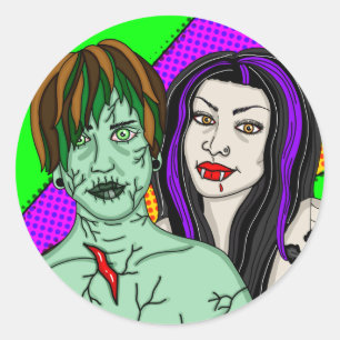 Halloween   Pop Art zombie Vampire Runder Aufkleber