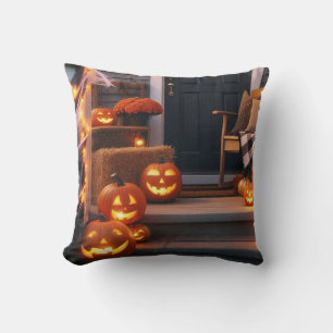 Halloween Porch & Carved Pumpkins Kissen