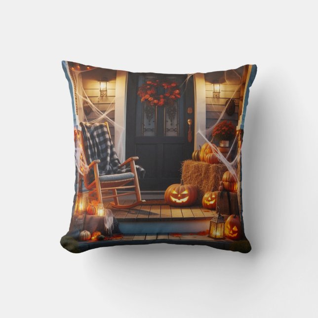 Halloween Porch & Jack-O-Lanterns Kissen (Vorderseite)