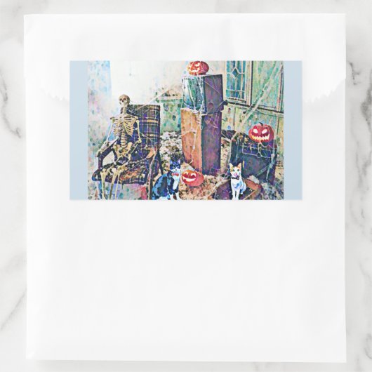 Halloween Porch Kätzchen Rechteckiger Aufkleber (Tasche)