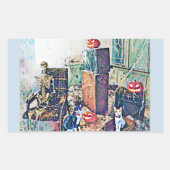 Halloween Porch Kätzchen Rechteckiger Aufkleber (Vorderseite)