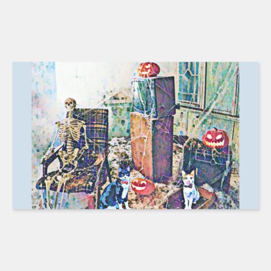 Halloween Porch Kätzchen Rechteckiger Aufkleber (Vorderseite)