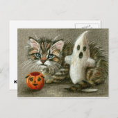 Halloween Postcard Cat Kitten Ghost Pumpkin Art Postkarte (Vorne/Hinten)