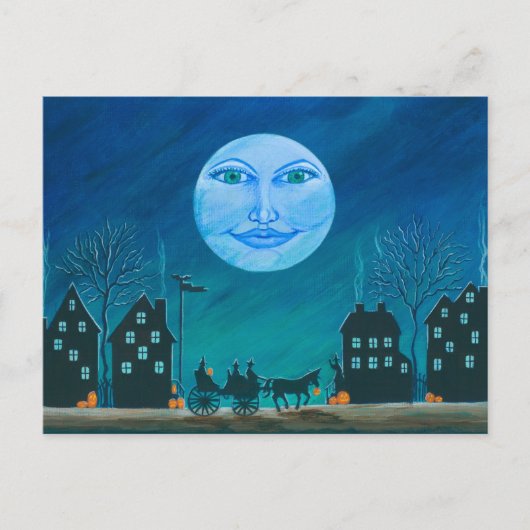 Halloween.postcard, Hexen, schwarz, Katze.Pferd Postkarte (Vorderseite)