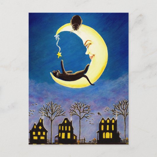 Halloween, Postcard, Schwarz, Katze, Salem, Stern, Postkarte (Vorderseite)