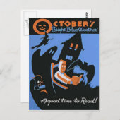 Halloween-Poster der Bibliothek Oktober Postkarte (Vorne/Hinten)
