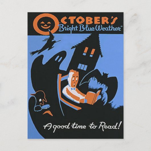 Halloween-Poster der Bibliothek Oktober Postkarte (Vorderseite)
