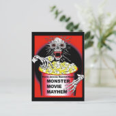 Halloween Poster Skeleton Eating Popcorn Postkarte (Stehend Vorderseite)