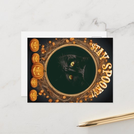 Halloween Postkarte. Bleibe spukhaft! Postkarte (Vorderseite/Rückseite Beispiel)