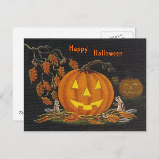Halloween, Postkarte, Chipmunk, Jack-o-Lantern Postkarte (Vorne/Hinten)