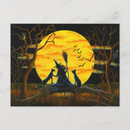 Halloween, Postkarte, Hexe, Schwarz, Katzen, Flede Postkarte