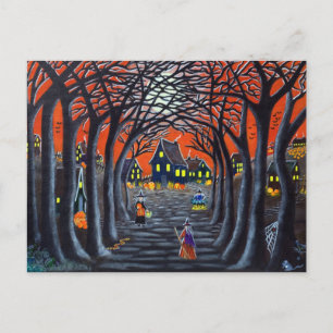 Halloween Postkarte, Hexen, Dorf, Kessel, Schlange Postkarte