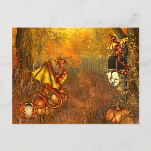 Halloween Postkarte mit Beängstigenden Drachen (Vorderseite)