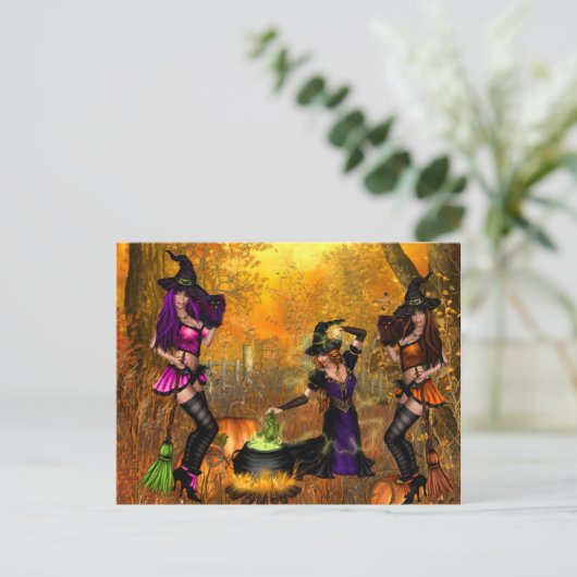 Halloween Postkarte mit Hexen (Stehend Vorderseite)