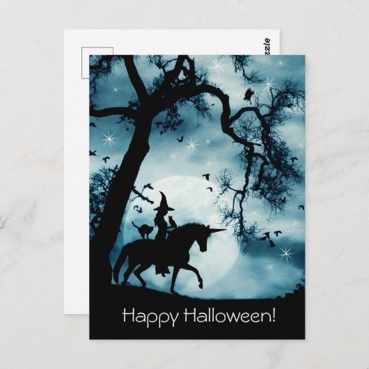 Halloween Postkarte mit Hexeneinhörnchenfamilien (Vorne/Hinten)