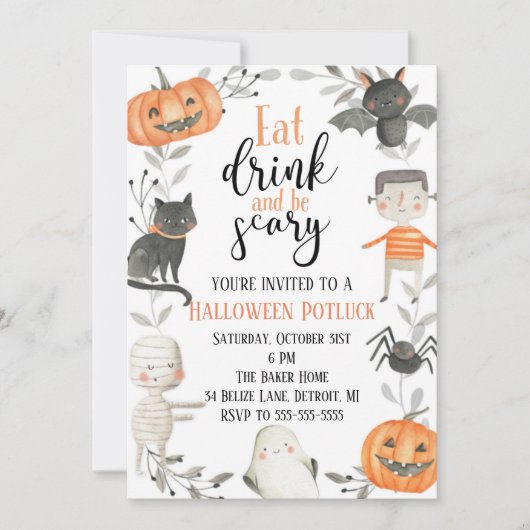 Halloween Potluck Party Einladung (Vorderseite)