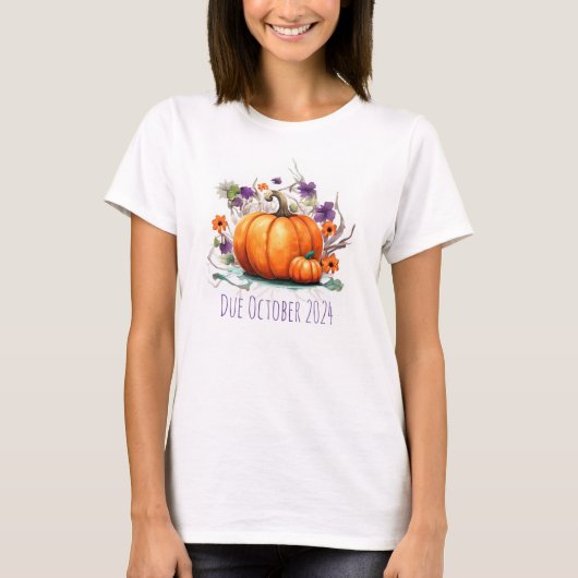 Halloween Pregnancy Announcement Pumpkin Fälligkei T-Shirt (Vorderseite)