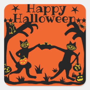 Halloween-primitive-Katzen-Aufkleber Quadratischer Aufkleber