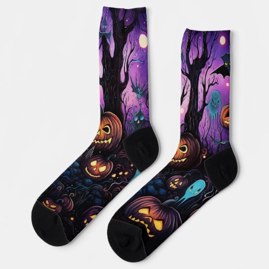 Halloween Print, Pumpkin, Helle Farben Socken (Linkes Detail)