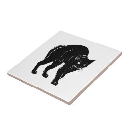 Halloween Prowling Black Cat Silhouette Zeichnend Fliese