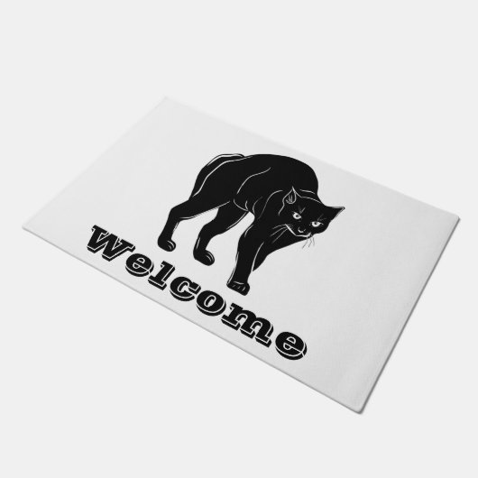 Halloween Prowling Black Cat Silhouette Zeichnend Fußmatte (Schrägansicht)