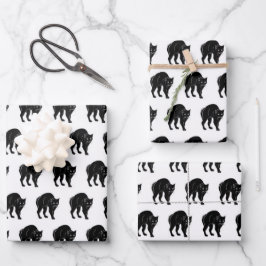Halloween Prowling Black Cat Silhouette Zeichnend Geschenkpapier Set