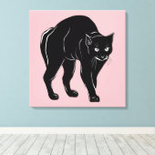 Halloween Prowling Black Cat Silhouette Zeichnend Leinwanddruck (Insitu (Holzboden))