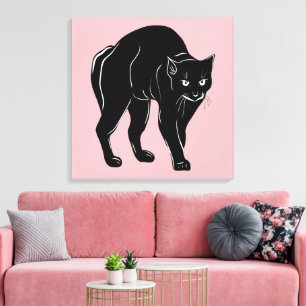 Halloween Prowling Black Cat Silhouette Zeichnend Leinwanddruck