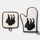 Halloween Prowling Black Cat Silhouette Zeichnend Ofenhandschuh & Topflappen-Set (Vorderseite)