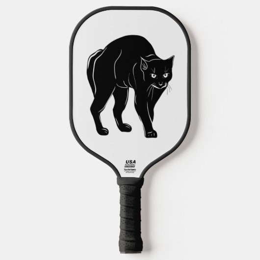 Halloween Prowling Black Cat Silhouette Zeichnend Pickleball Schläger (Vorderseite)