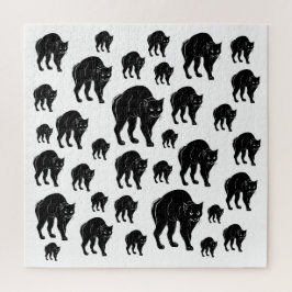 Halloween Prowling Black Cat Silhouette Zeichnend Puzzle