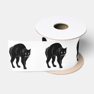 Halloween Prowling Black Cat Silhouette Zeichnend Satinband