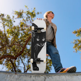 Halloween Prowling Black Cat Silhouette Zeichnend Skateboard