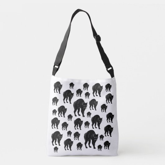 Halloween Prowling Black Cat Silhouette Zeichnend Tragetaschen Mit Langen Trägern (Rückseite)