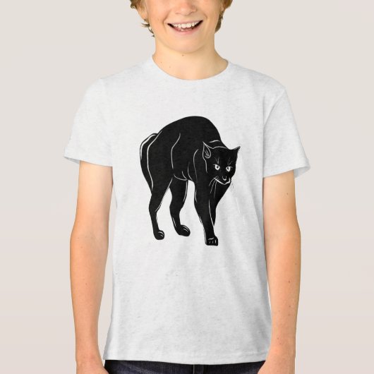 Halloween Prowling Black Cat Silhouette Zeichnend Tri-Blend Shirt (Vorderseite)